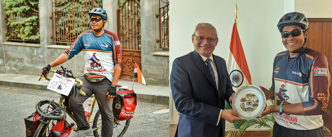 Ambassador’s meeting with Mr. Faiz, a cyclist, who is pedaling through 35 countries from India to the UK, spreading messages of world peace.